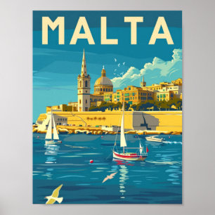 Valletta Malta Vintage Beroemde Reisplaats Poster