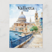 Valletta Malta Waterverf Schilderij Reizen Briefkaart (Voorkant)
