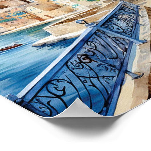 Valletta Malta Waterverf Schilderij Reizen Poster (Hoek)