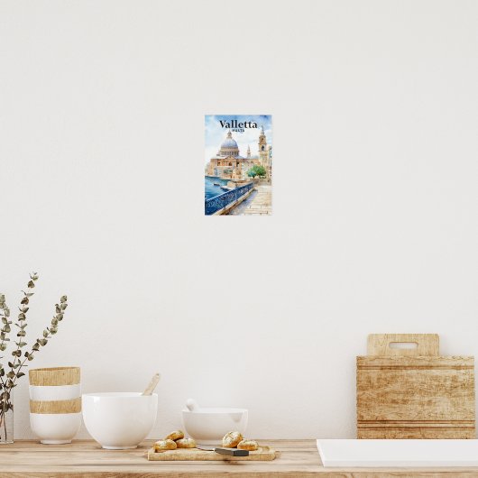 Valletta Malta Waterverf Schilderij Reizen Poster (Keuken)