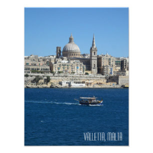 Valletta Skyline Luzzu Vist Boot Malta Scène Foto Afdruk
