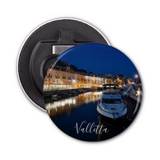 Valletta waterfront district met kleine haven button flesopener (Voorkant)