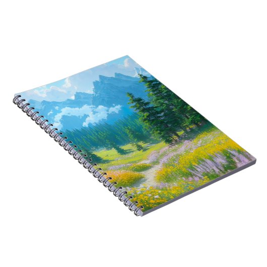 Valley Blooming met bloemen en dennenbomen Notitieboek (Rechterzijde)