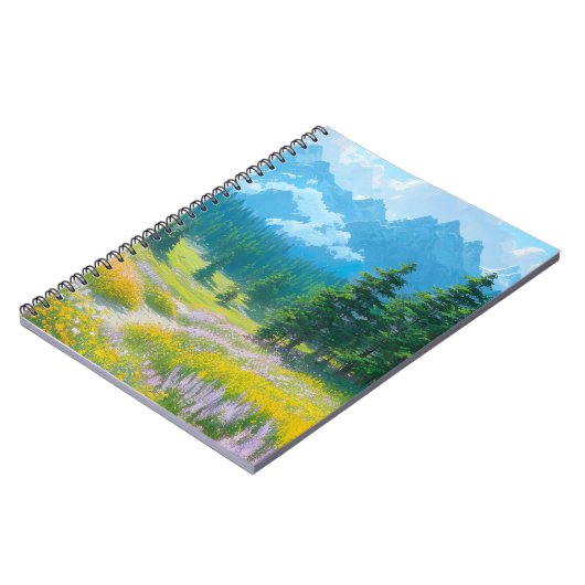 Valley Blooming met bloemen en dennenbomen Notitieboek (Linkerzijde)