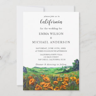Valley California Poppies Landscape Floral Wedding Kaart
