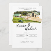 Valley Hill Farm Massachusetts Aquarel Uitnodiging (Voorkant / Achterkant)