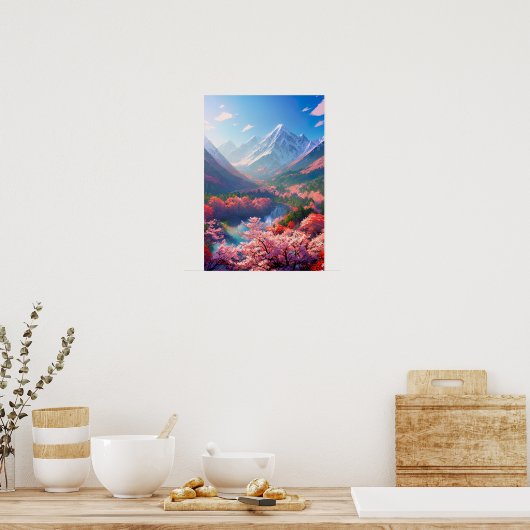 Valley's Beauty tussen Snowy Mountains Poster (Keuken)