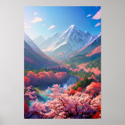 Valley's Beauty tussen Snowy Mountains Poster (Voorkant)