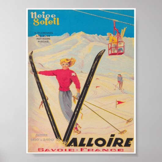 Valloire France Retro Ski Travel Poster (Voorkant)