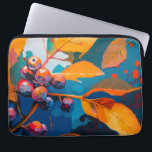Vallooienolie geschilderd. Abstract herfstblad Laptop Sleeve<br><div class="desc">Vallen bladeren en rowan berry laptophoes. Abstracte moderne najaarsolie van de natuur schilderde kunst in blauw gele oranje kleuren.</div>