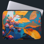 Vallooienolie geschilderd. Abstract herfstblad Laptop Sleeve<br><div class="desc">Vallen bladeren en rowan berry laptophoes. Abstracte moderne najaarsolie van de natuur schilderde kunst in blauw gele oranje kleuren.</div>