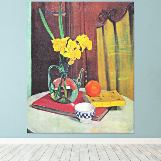 Vallotton - Jug met Gele Daffodils Canvas Afdruk (Insitu (Houten vloer))