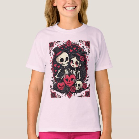 Valloween Verliefd Skelet Koppel T-shirt (Voorkant)