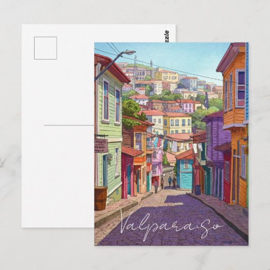 Valparaiso Chili Briefkaart Waterverf (Voorkant / Achterkant)