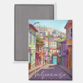 Valparaiso Chili Briefkaart Waterverf Magneet (Voorkant / Achterkant)