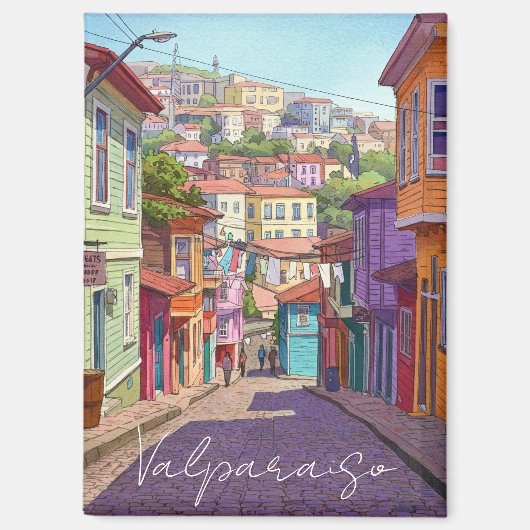 Valparaiso Chili Briefkaart Waterverf Magneet (Voorkant)