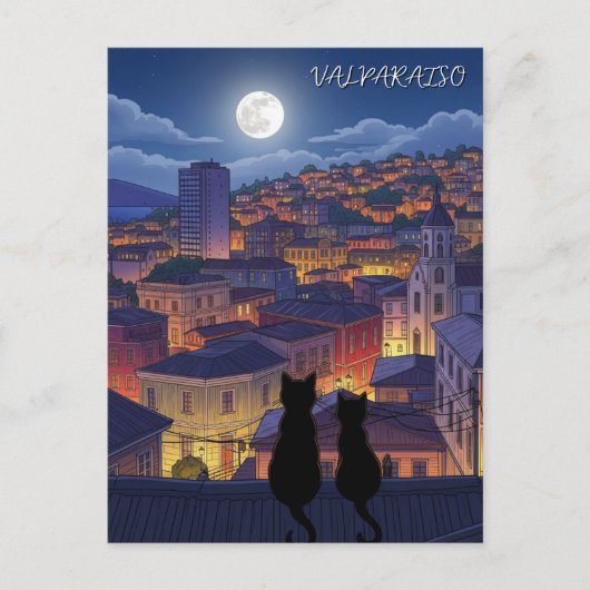 Valparaiso Chili katten bij nacht Briefkaart (Voorkant)