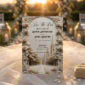 Vals bas-reliëf gesneden bloemengang save the date