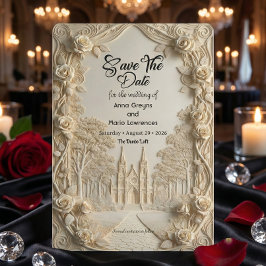 Vals Gebosseerd Reliëf Ivoor Barok Steen Save The Date