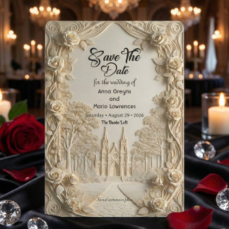 Vals Gebosseerd Reliëf Ivoor Barok Steen Save The Date