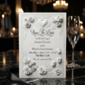 Vals Gebruikte Witte Roos Reliëf Save The Date