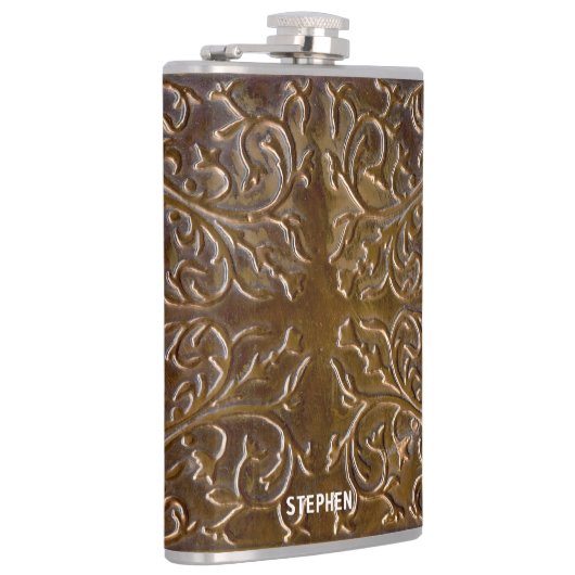 Vals gegraveerd koperdesign heupfles (Rechts)