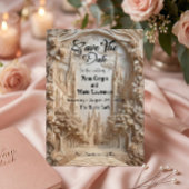 Vals gestempelde kathedraalboog bloemreliëf save the date