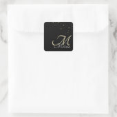 Vals Relief Monogram en Gouden Confetti Vierkante Sticker (Tas)