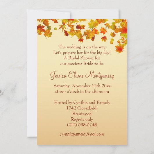 Valsbladeren, bruiloft Vrijgezellenfeest uitnodige Kaart (Achterkant)