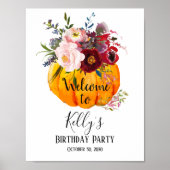 valse bloemen, herfstfeest, pompoen welkom bord poster (Voorkant)