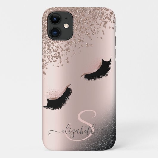 Valse Wimpers Zwart Glitter Diamanten Roze Goud Case-Mate iPhone Case (Achterkant)