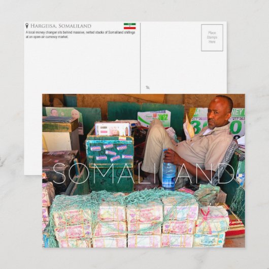 Valutaverkoper, Hargeisa, Somaliland Reis Briefkaart (Voorkant / Achterkant)