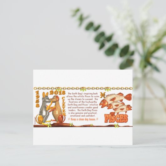 ValxArt Zodiac Earth Dog Pisces, geboren in 1958 2 Briefkaart (Staand voorkant)