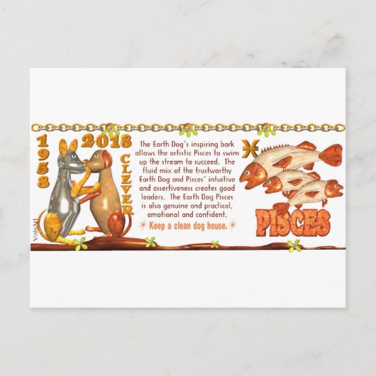 ValxArt Zodiac Earth Dog Pisces, geboren in 1958 2 Briefkaart (Voorkant)