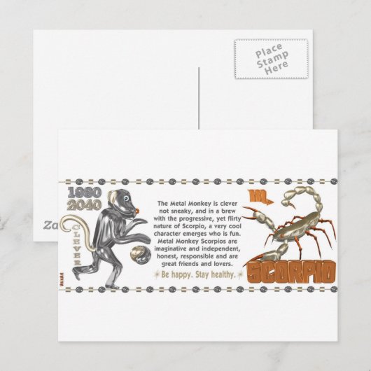ValxArt Zodiac Scorpio Metal Monkey 1980 1920 Briefkaart (Voorkant / Achterkant)