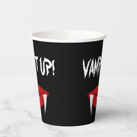 "VAMP HET OP!" Vampire Fangs Halloween Papieren Bekers (Links)