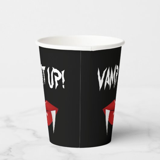 "VAMP HET OP!" Vampire Fangs Halloween Papieren Bekers (Rechts)