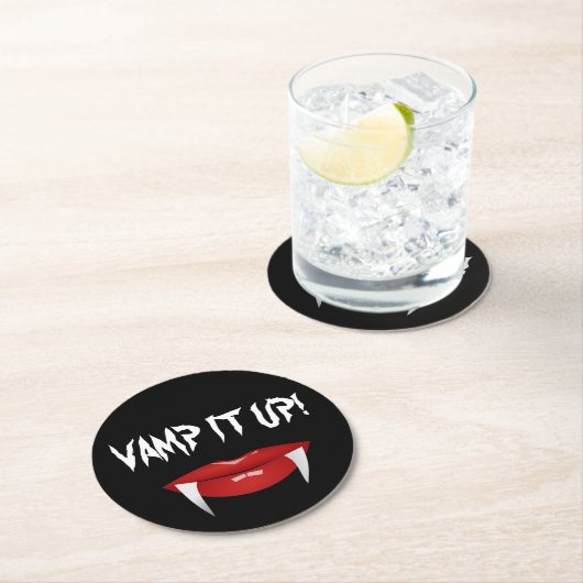 "VAMP HET OP!" Vampire Fangs Halloween Ronde Kartonnen Onderzetter (Insitu)