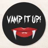 "VAMP HET OP!" Vampire Fangs Halloween Ronde Kartonnen Onderzetter (Voorkant)