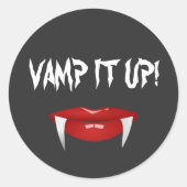 "VAMP HET OP!" Vampire Fangs Halloween Ronde Sticker (Voorkant)