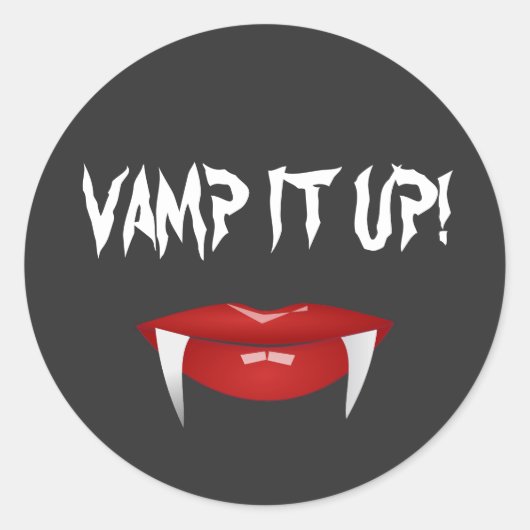 "VAMP HET OP!" Vampire Fangs Halloween Ronde Sticker (Voorkant)