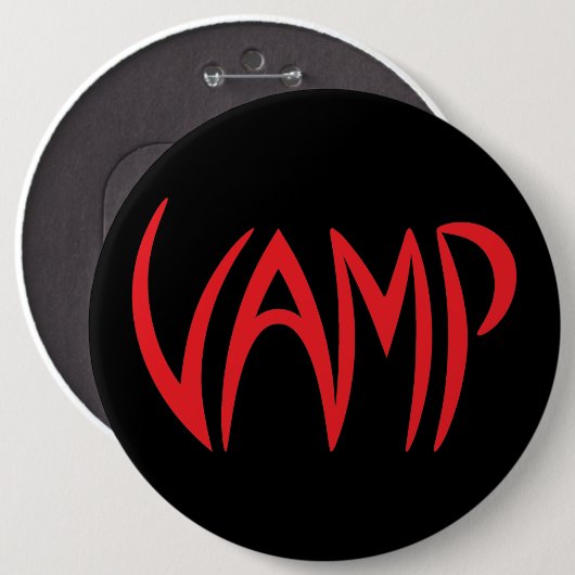 Vamp Text (zwart/rood) versie Ronde Button 6,0 Cm (Voorkant /achterkant)