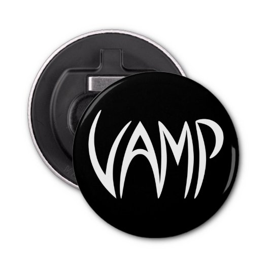 Vamp Text (zwart/wit) Versie Button Flesopener (Voorkant)