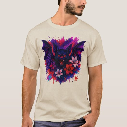 Vampier Bat Neon Halloween Art T-shirt (Voorkant)