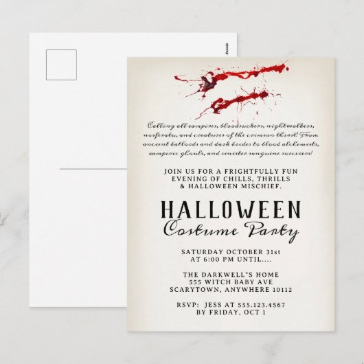 Vampier Bloed Halloween Party Feestdagenkaart (Voorkant / Achterkant)