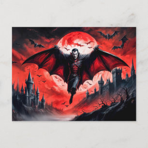 Vampier die over een spookkasteel vliegt briefkaart