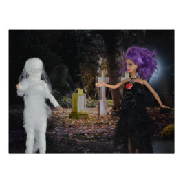 Vampier en mummie op jacht. Halloween Perfect Poster