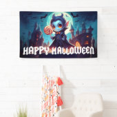 Vampier eten Snoep Happy Halloween Spandoek (Insitu)
