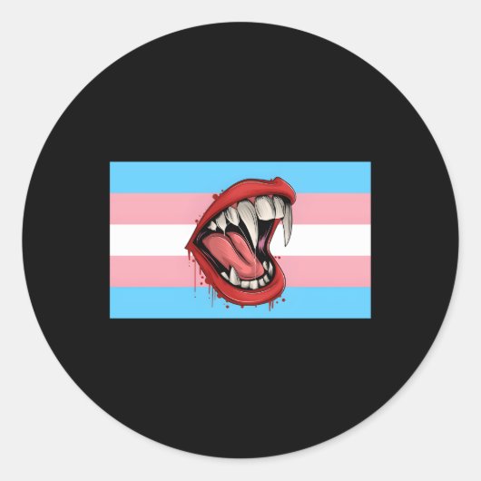 Vampier Fangs De Transgender Pride Vlag Halloween Ronde Sticker (Voorkant)