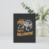 Vampier Funny heeft een Fang-Tastic Halloween Briefkaart (Staand voorkant)